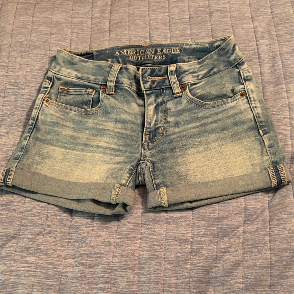 American Eagle Outfitters Light Blue Denim Rolled-Hem Shorts